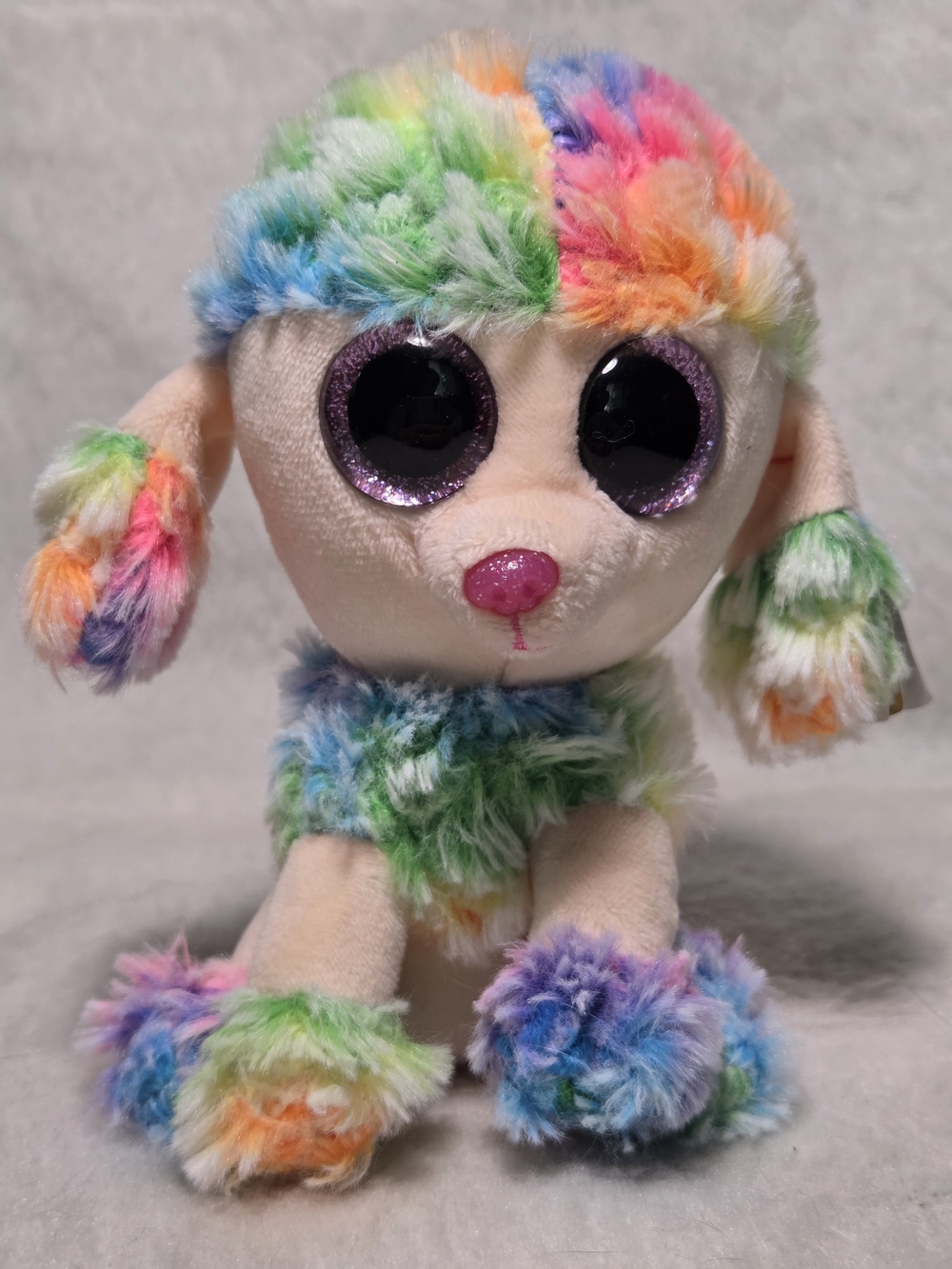 RAINBOW the Poodle Ty Beanie Boos 6" Tie-Dye Dog Multicolor Fur Stuffed Toy